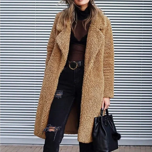Jackets Coats Nwot Long Tan Teddy Coat Poshmark